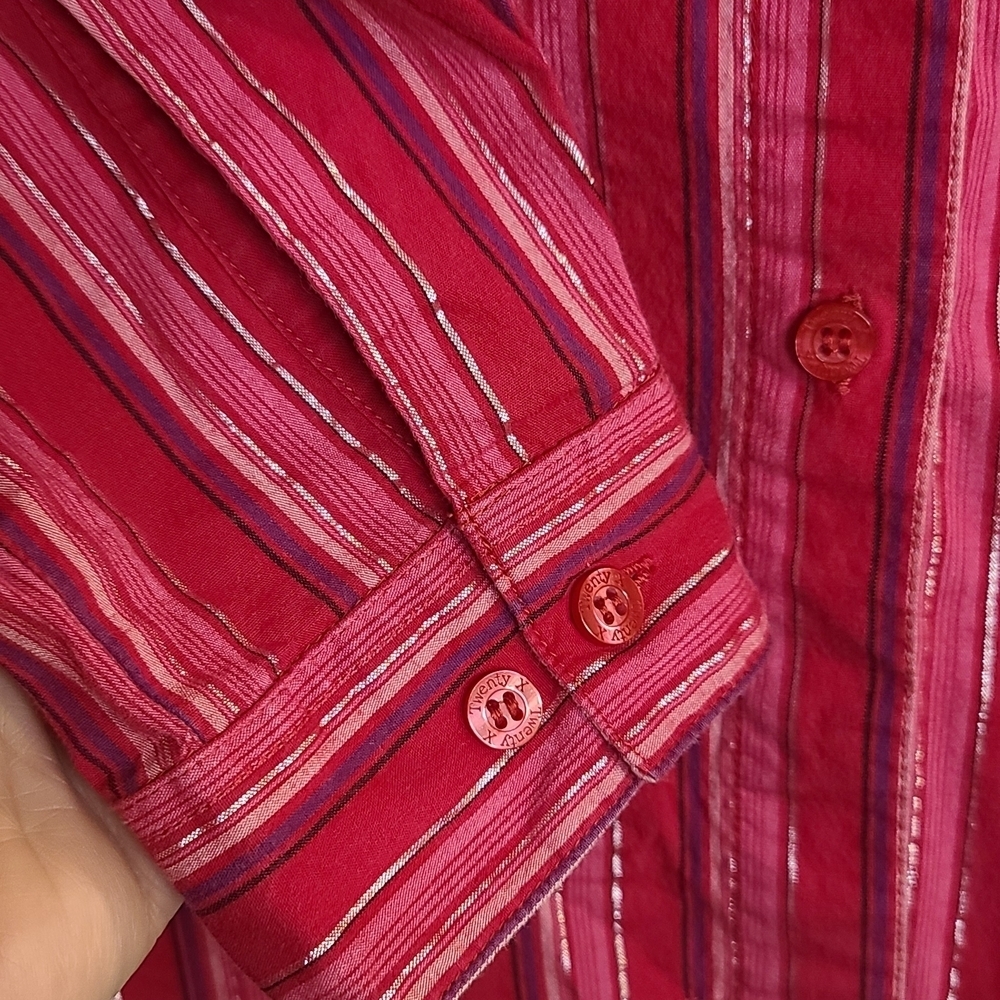 Twenty X Women's Pink Striped Long Sleeve Stretch Button-Down Shirt Size M - Picture 5 of 9
